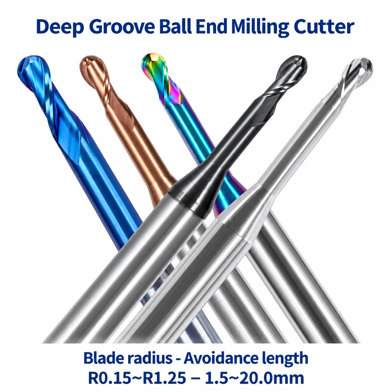 R0.15-R1.25 Long Neck Carbide Ball Nose End Mill CNC Deep Groove Milling Cutter Router Bit for Precision Metal Machining