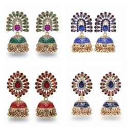 Ethnic Afghan Drop Earrings for Women Pendient Colorful Crystal Gyspy Gold Color Bell Ladies Indian Earring Jewelry