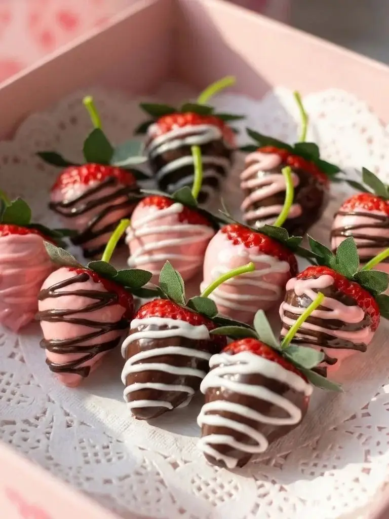 4 Stück Realistische Schokoladenüberzogene Erdbeeren, Lebensechte Künstliche Frucht-Desserts für Valentinstag-Dekoration – Detail 2
