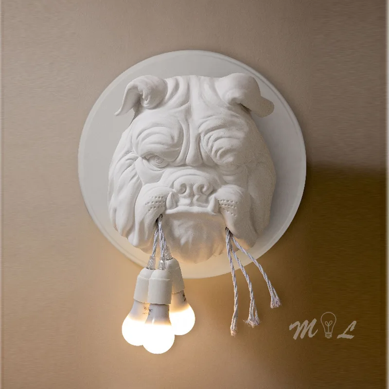 Imagem -02 - Nordic Resin Dog Head Lâmpada de Parede Animais Arandelas Luminárias Luz do Banheiro Decoração do Quarto e Sala de Estar E27