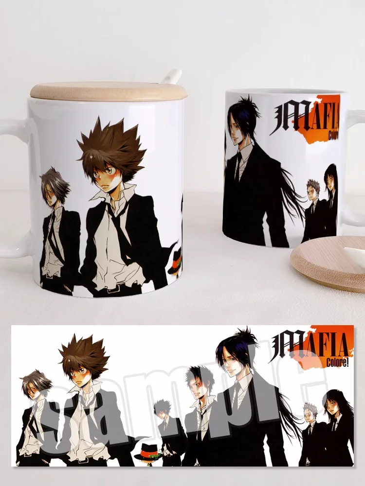 

Anime HITMAN REBORN! Sawada Tsunayoshi Chrome Dokuro Water Cup Ceramic Mugs Coffee With Lid Spoon Cosplay