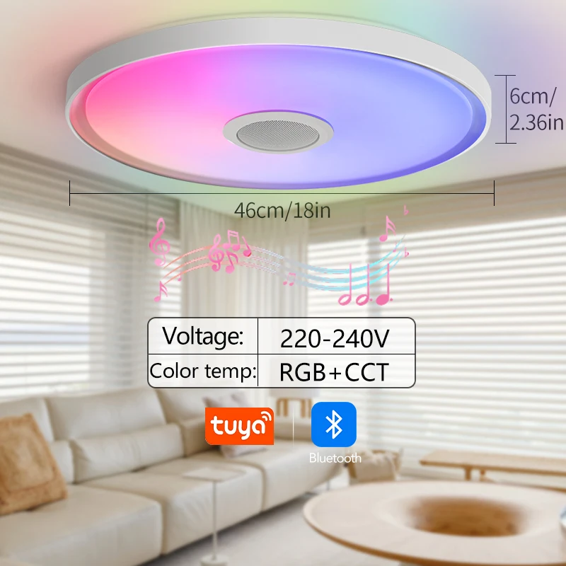 MARPOU LED-plafondlamp TUYA RGB Smart Lights Muziekkroonluchter Licht met luidspreker Afstandsbediening voor binnenwoonkamer Slaapkamer