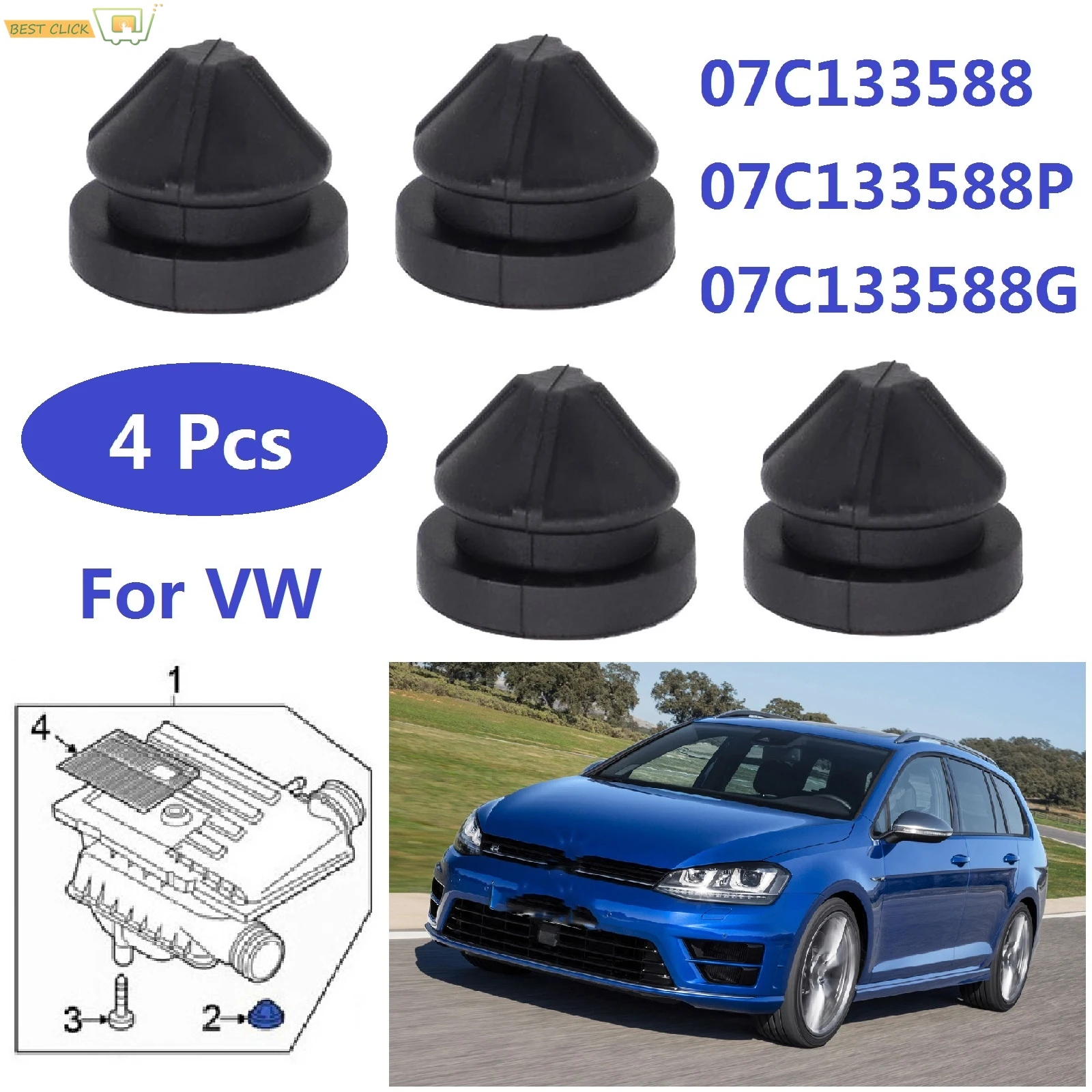 4X Rubber Bonnet Hood Air Intake Filter Grommet mount bushing Buffer Cushion for VW CC Golf Sportsvan Touran Passat Sharan Polo