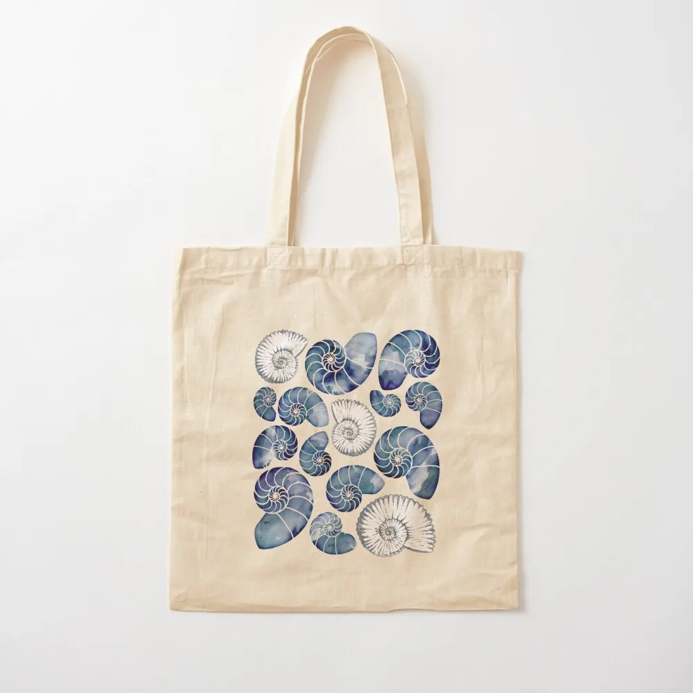 Nautilus fossils in sapphire blue Tote Bag canvas tote bag Canvas bag Beach custom bags Canvas Tote