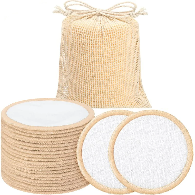 10 Pieces Reusable Makeup Remover Pads Natural Washable  Cotton Rounds for Types Washable Make up Pad with Laundry Bag