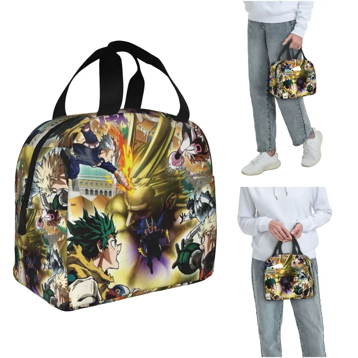 

My Hero Academia Insulated Lunch Bag for Kids School Cooler Thermal Food Box Tote Portable Lunch Boxes Container