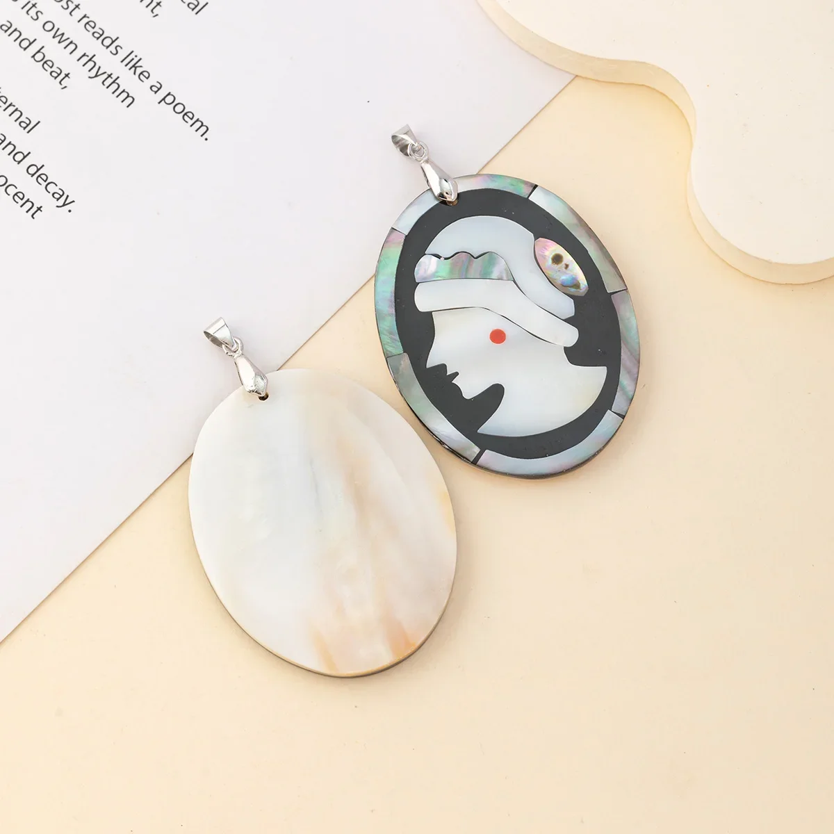 Natural Freshwater Shells Pieced Together Create Oval Shaped Pendants for Women Jewelry Making DIY Necklace Accessories Gifts