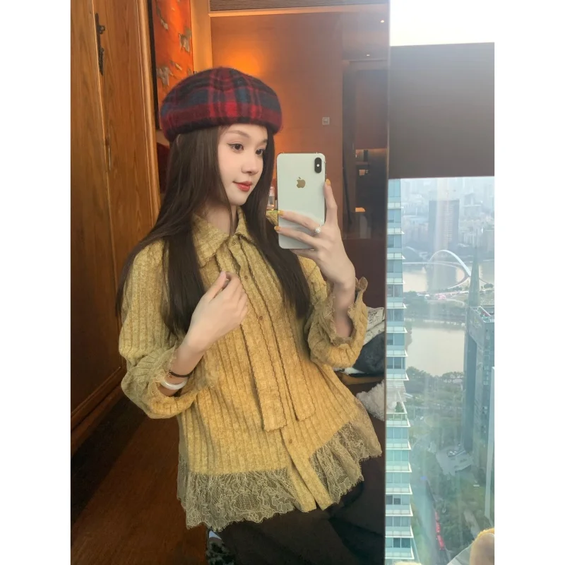 

Retro TIAO irt Lace Knitted Design Faionable Autumn Winter Women's Loose Fit Cotton Polyester Blend Ele Sle