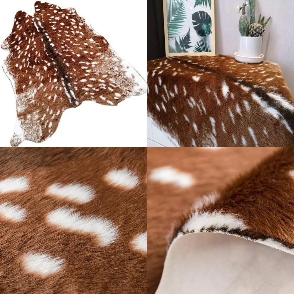 

Deer Print Cowhide Rug, 5x6ft, Western Style, Sika Deer Design for Living Room
