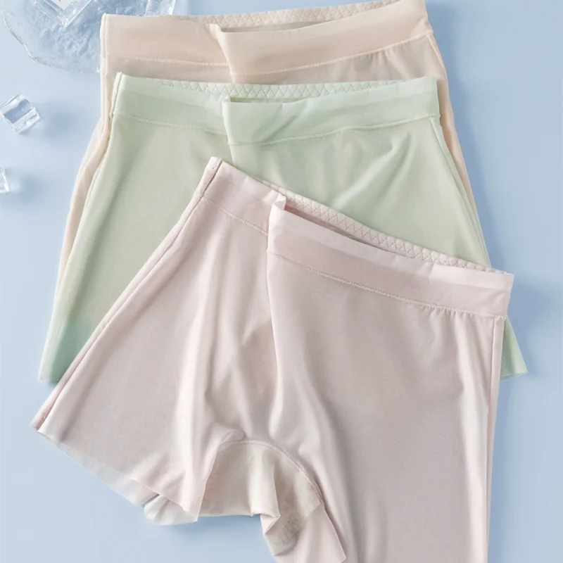 4pcs Summer Ice Silk Ultra-thin Quick-drying Boxer Brief Women Seamless High waist Panties Plus Size Female Safety Underwear