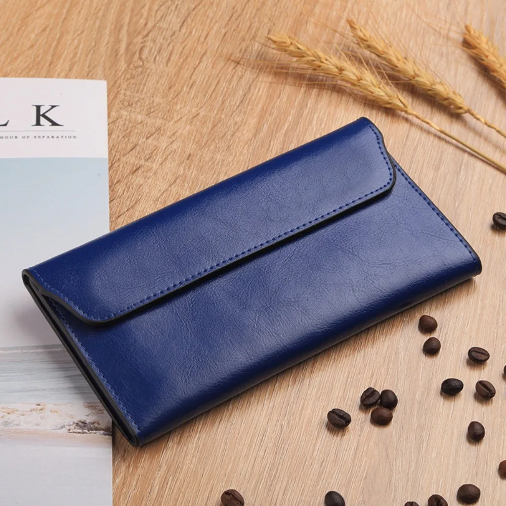 Simple Genuine Leather Envelope Wallets Portable Korean Style Women Long Clutch Bag Multifunctional Coin Purse Change Bag Female