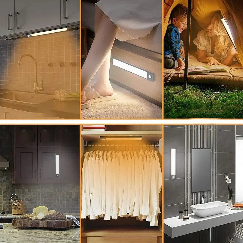 Rechargeable Under Cabinet Lights Battery Operated Motion Sensor Light Indoor Magnetic Dimmable Closet Lights Wireless V light