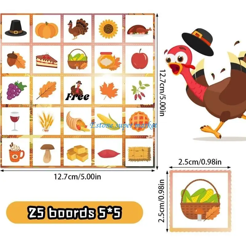 090B Thanksgiving Themed Bingo Card Set Board Game Playing Card Entertainment Toy for Children and Classroom Event