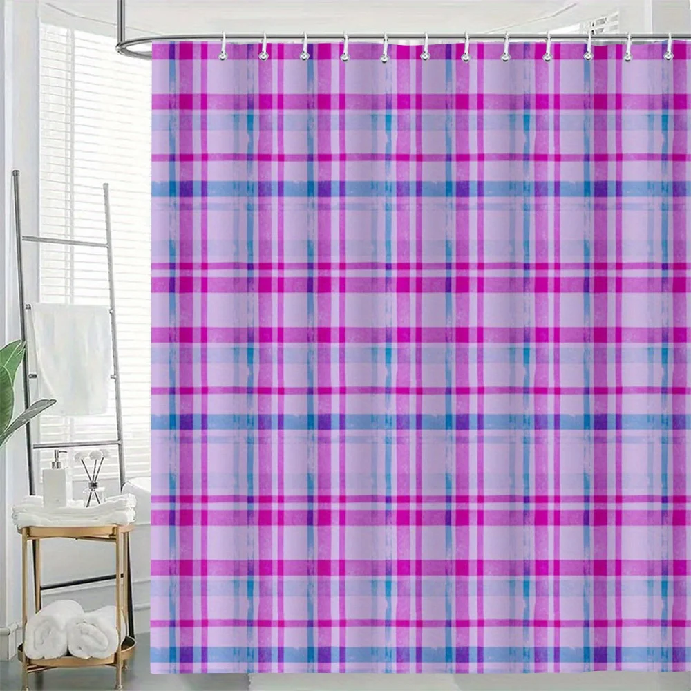 

Abstract Pink Blue Plaid Shower Curtain Waterproof Bath Liner Decoration Tile Print 180x180cm Modern Bathroom Decor Shower Curta