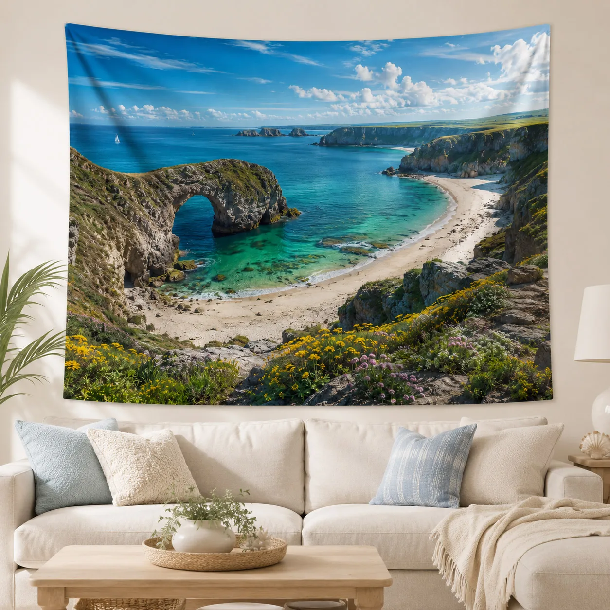 Coastal Sea Arch Tapestry Beach Cliff Ocean Landscape Wall Hanging Nature Wall Decor for Bedroom