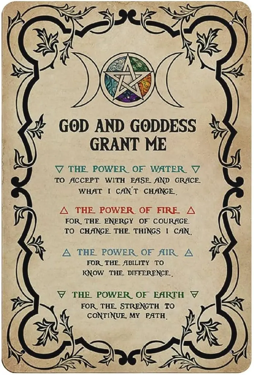 God And Goddess Grant Me tin sign, The Power Of Water Fire Air Earth Witch tin sign, Gothic Witch Wall Art, Retro style, farmhou