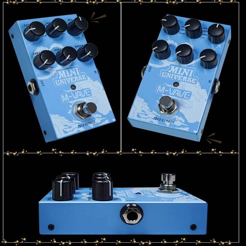 M-VAVE Pedal efek gitar listrik MINI-UNIVERSE, Pedal efek Reverb 9 efek Room/Shimmer/Lofi/Spring Reveb