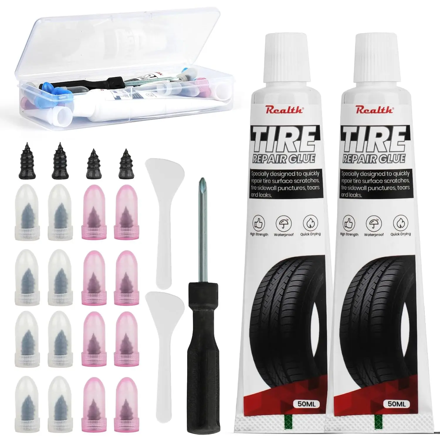 

Tire Repair Kit with Glue and Rubber Nails for Car, Motorcycle, Bike, Truck - Fast Self-Service Fix