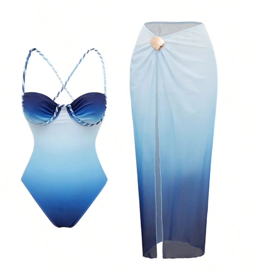 S - XL Neu mit Rock, Bügel, überkreuztem Rücken, Damen-Badeanzug, einteiliger Badeanzug, weiblich, hoher Beinausschnitt, Badeanzug, Badebekleidung, Schwimmanzug V7859 – Detail 6