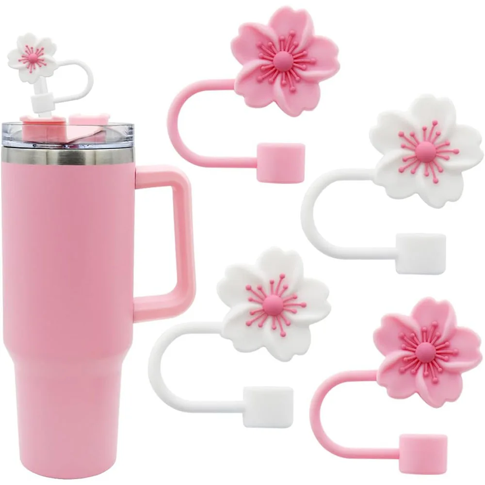 2/4pcs Straw Cover Cap for Stanley Cup Accessories,Silicone Straw Topper 10mm Reusable Straw Tips Lids Flowers Tip Covers