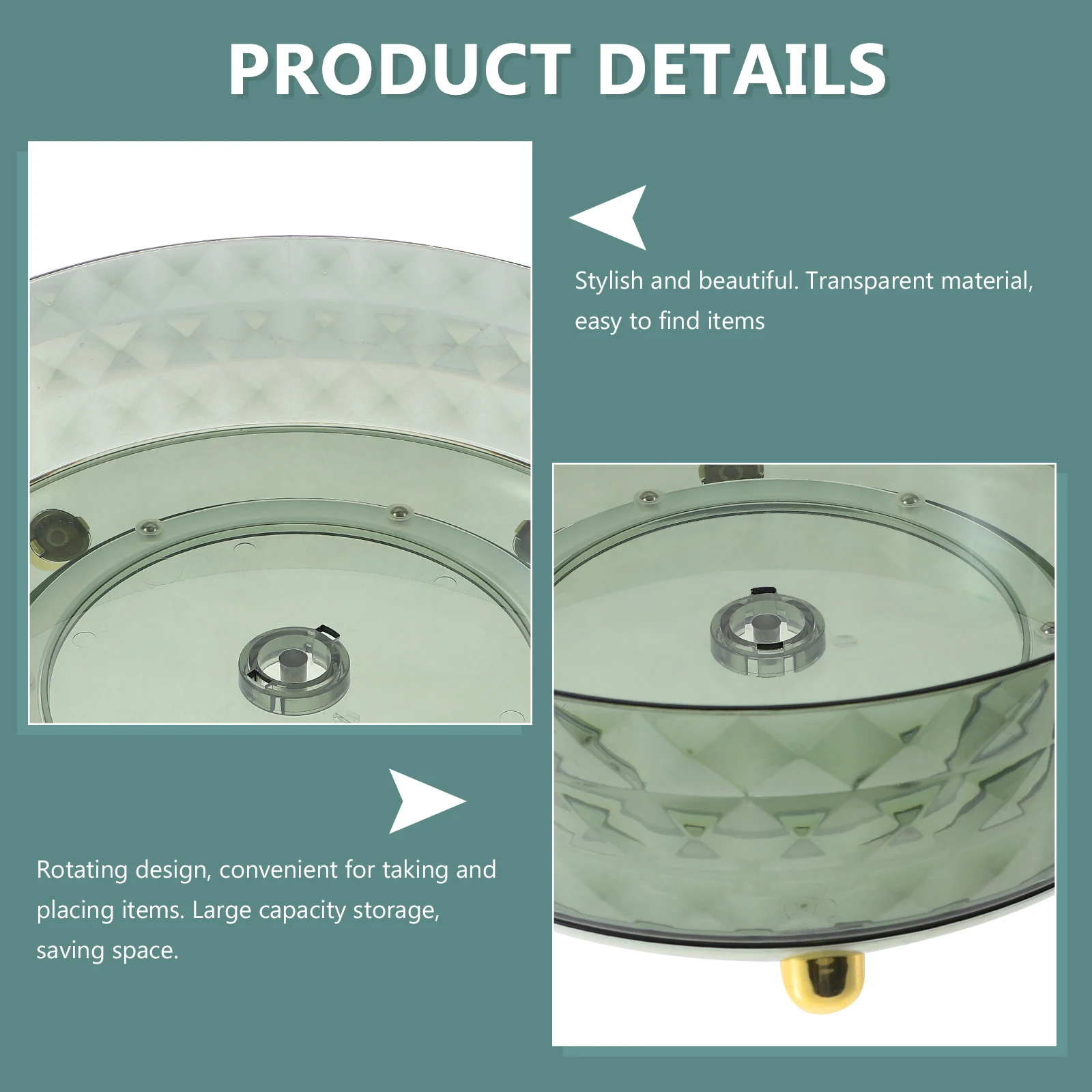 

Transparent Diamond Pattern Rotating Tray for Kitchen Skincare Lipstick ganizer Spice Rack Storage Box