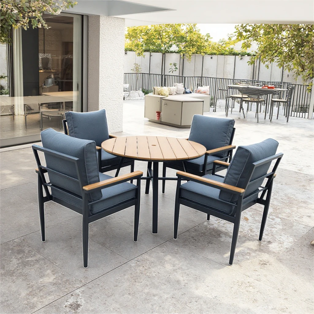 

Outdoor Modern 5-Piece Patio Dining Set 4person Dining Chair and Table Set with Aluminum Frame and Plastic Wood Table Top