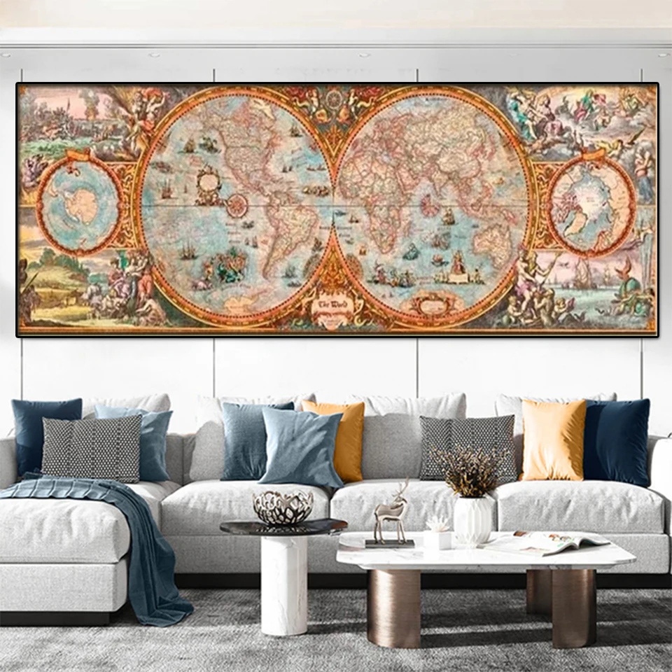 Pittura diamante di grandi dimensioni Vintage antica mappa Decor 5D mosaico fai da te punto croce trapano completo ricamo decorazione della casa