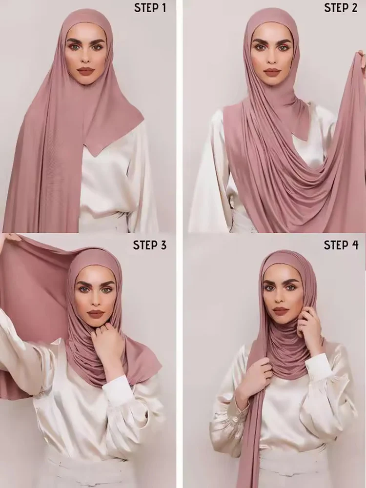 Solid Modal Jersey Instant Hijab Scarf Muslim Woman Bonnet Hijab Shawl Lady Soft Long Wraps Church Prayer Turban Headband