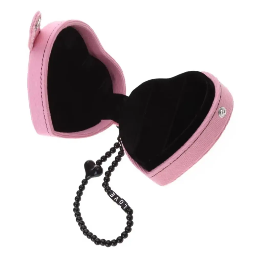 Compact Heart Shaped Jewelry Ring Storage Box Retro Style Pure Color Mini Jewelry Box Embroidered With Strap Cosmetic Bag Gift