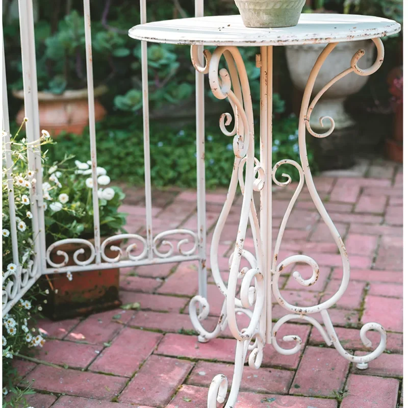 Load-Bearing Decorative Shelf for Outdoor Balcony Round Table Iron Do Old Flower Base Terrace Plant Shelves, Stable Home Balcony