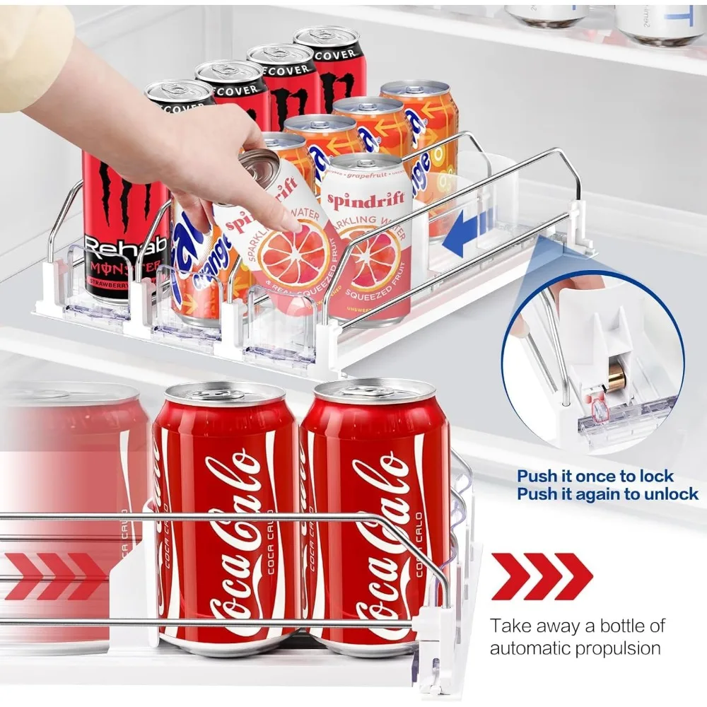 drink organizer for fridge, automatic pusher glide drink dispenser for fridge, holds up to 15 cans soda can dispenser for refrig