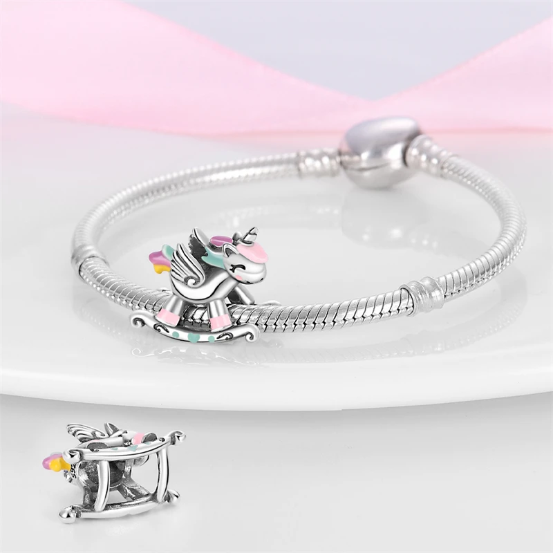 Sweet Romance 925 Silver Cloud Rainbow Unicorn Shining Dreamy Charms Beads Fit 3mm Original Bracelets DIY Fine Jewelry Making