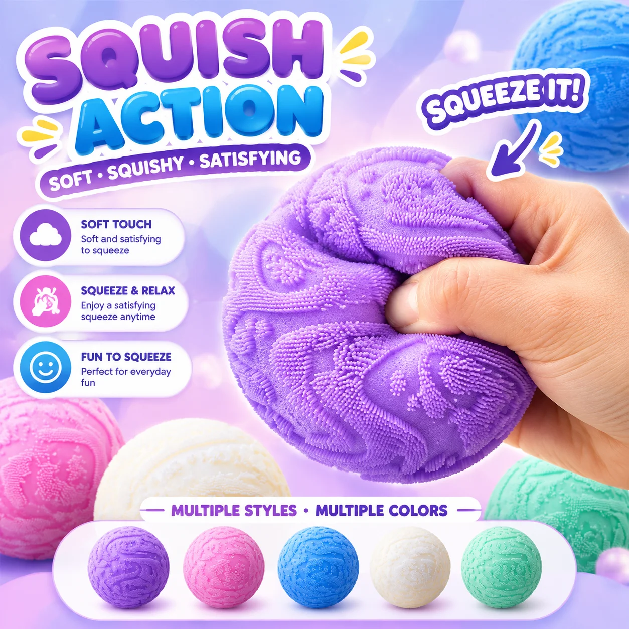 Large Spiky Furry Squishy Ball Creative Stress Relief Fidget Toy Hot Selling Plush Non Sticky Squeeze Mochi Toy for Kids Adults
