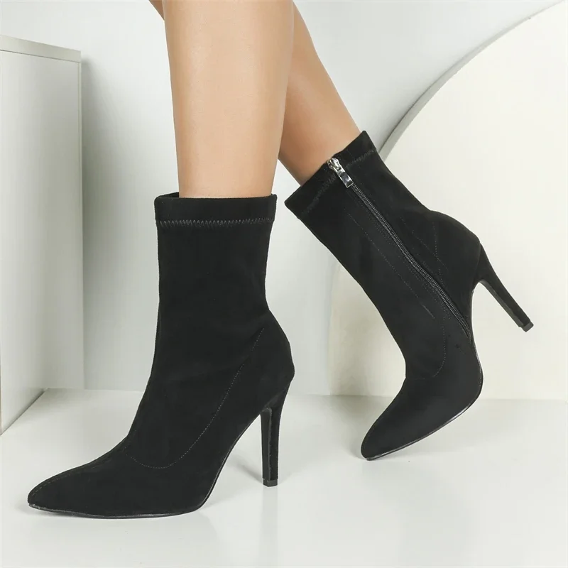 

Aneikeh 2026 Winter Shoes Zipper Banquet Prom Pumps Sexy Fashion Pointed Toe Thin High Heels Women Ankle Boots Autumn