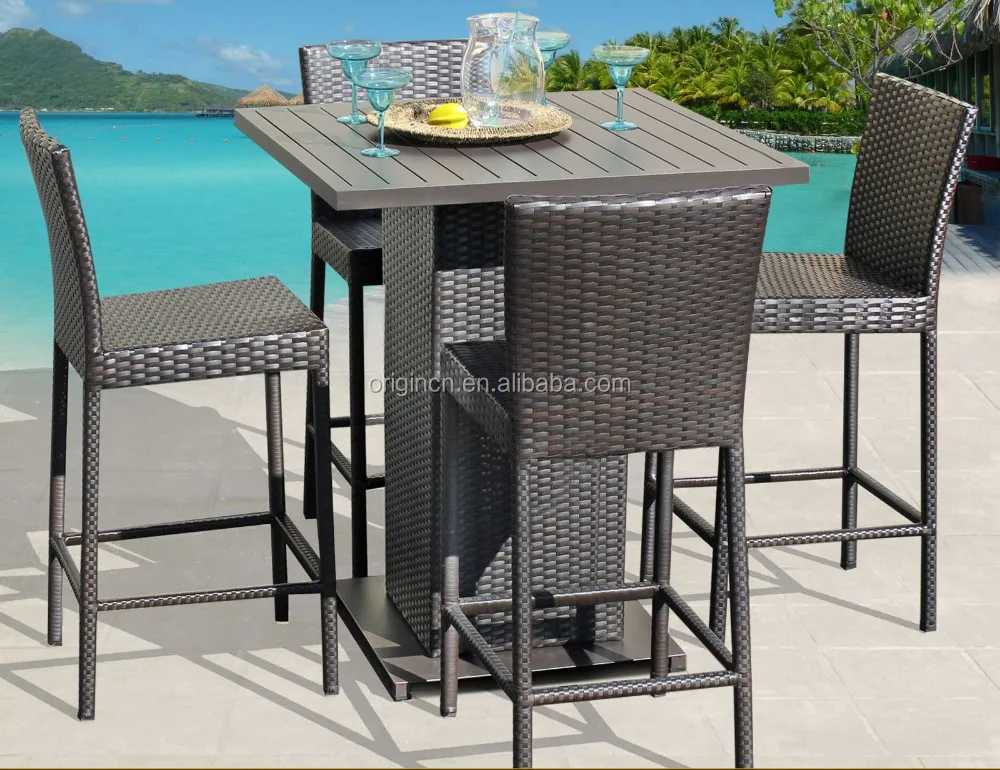 Home Villa Patio Garden Bar Furniture Leisure Pub Metal Top Square Camping Table Wicker Stool Chairs Set