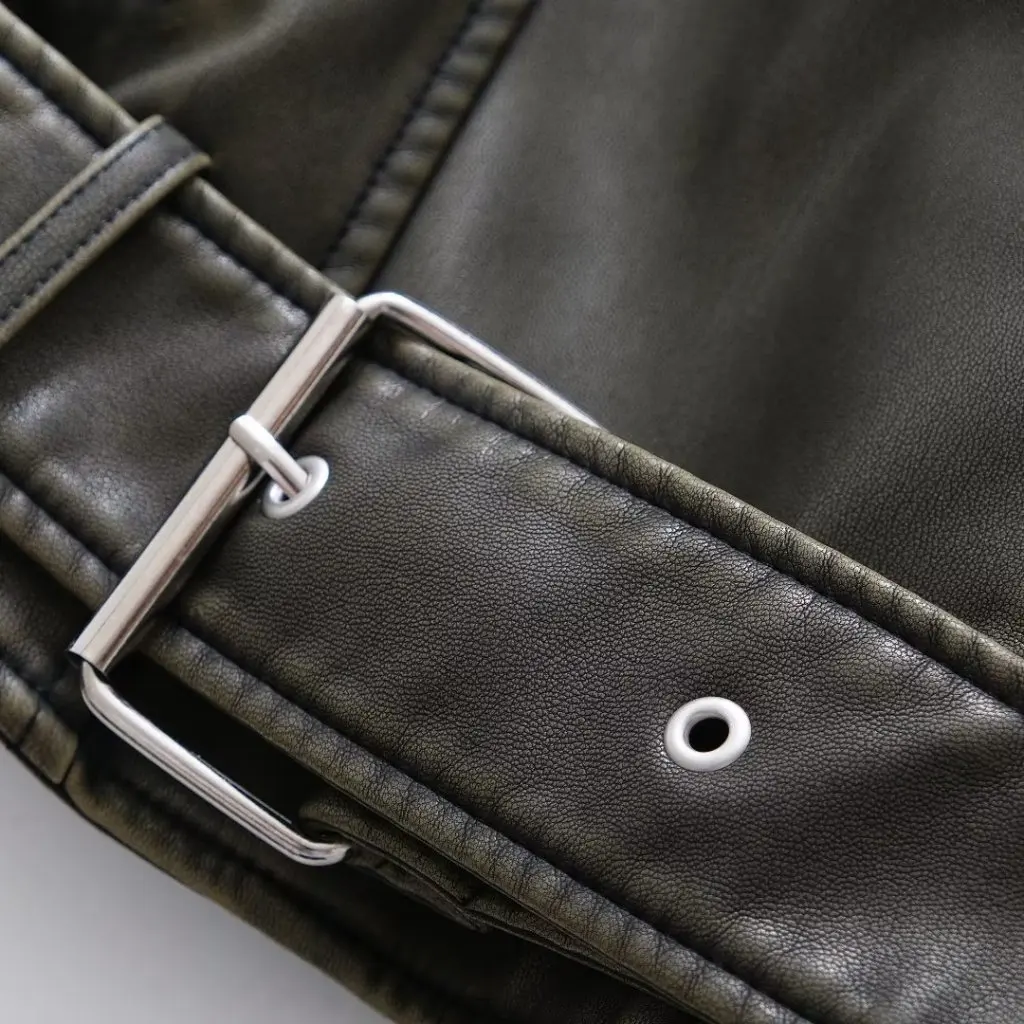 Damska kurtka skórzana w stylu retro z długim rękawem, krótka, wyszczuplająca odzież motocyklowa, jesienna moda, odzież wierzchnia.