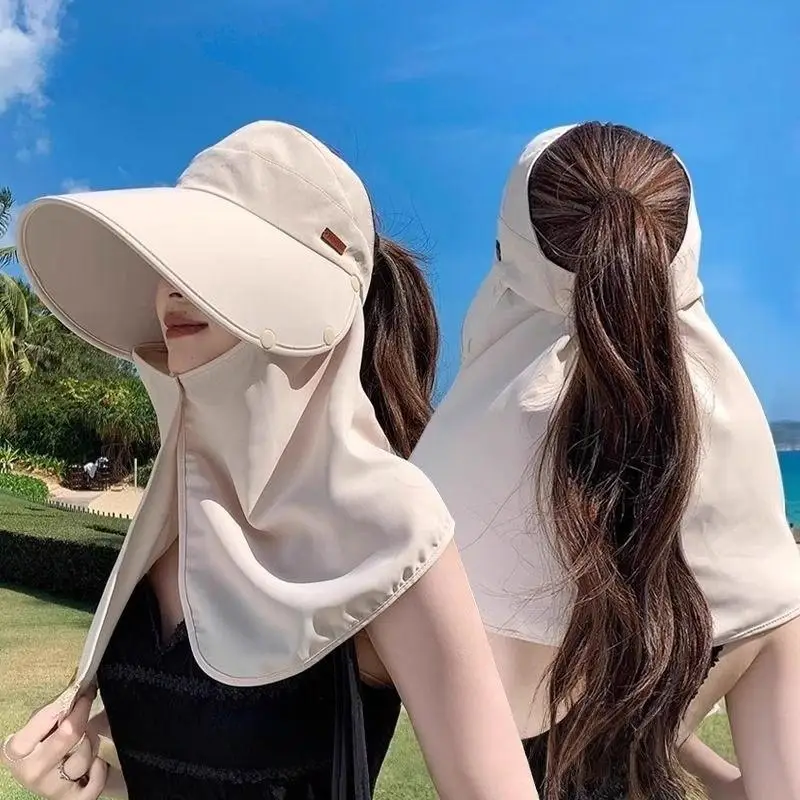 Women Sunshade Shawl Cap Wide Brim Detachable Anti UV Visor 2 in 1 Outdoor Protection For Beach Travel