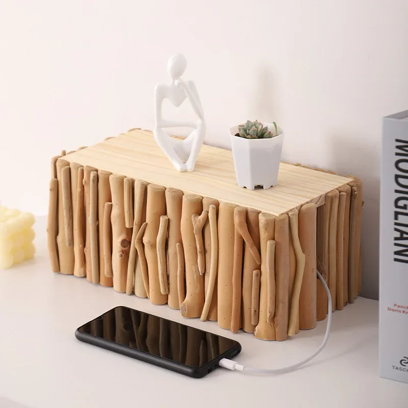 Scatola portaoggetti minimalista per ciabatta Organizzatore in legno massello Design a forma di ramo Soluzione di archiviazione domestica per costruzioni robuste e durevoli