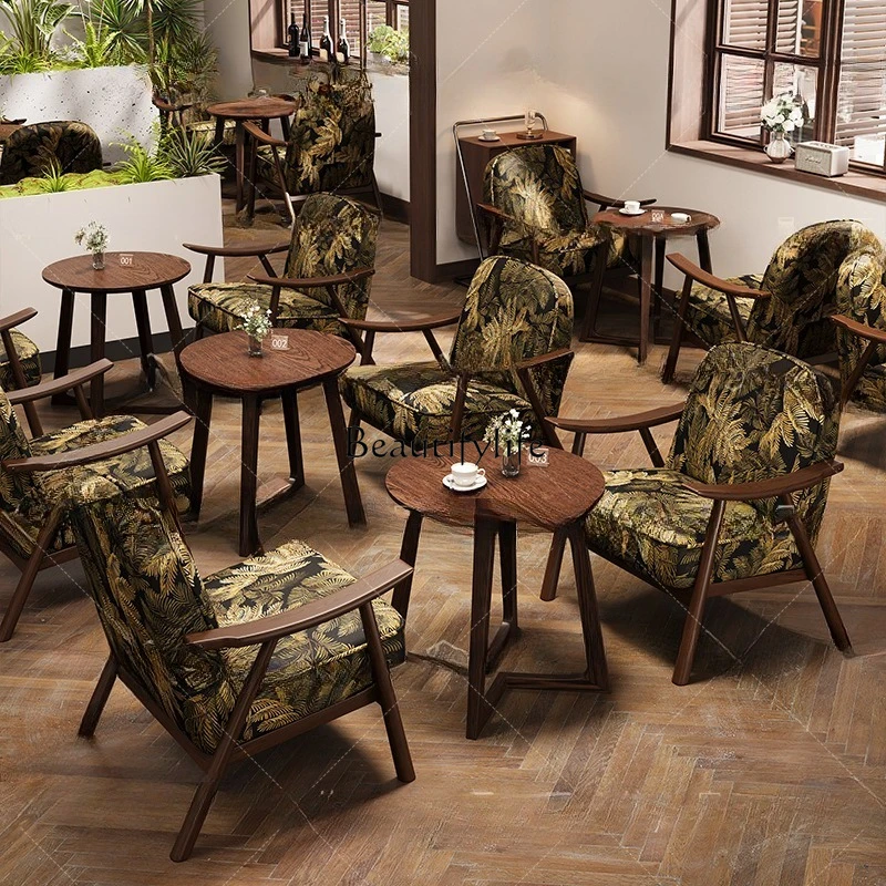 

Retro solid wood sofa Nanyang dining table and chair combination Chinese antique casual table and chair