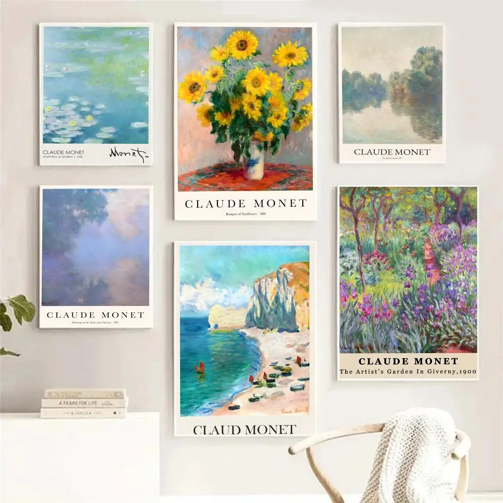 ملصق ART Claude Monet لغرفة النوم وغرفة المعيشة والدراسة وما بعد ديكور ذاتي اللصق + هدية مثالية