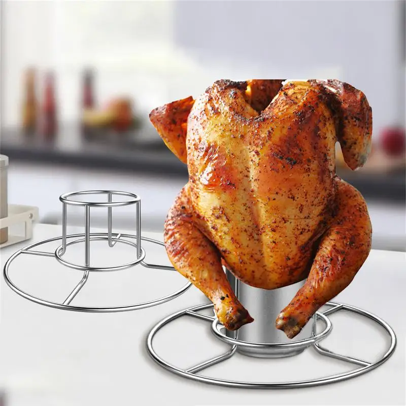 Beer Can Chicken Holder Stainless Steel Chicken Grill Rack Polished Roasting Stand Drunk Chicken Stand for Grilling Outdoor BBQ