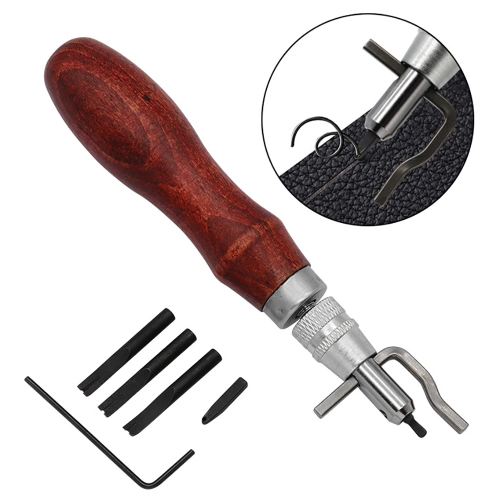 Groovers tool for leather wooden handle + steel groove knife 7 in 1 Leather Edge skin tool leather stitching leather craft tools