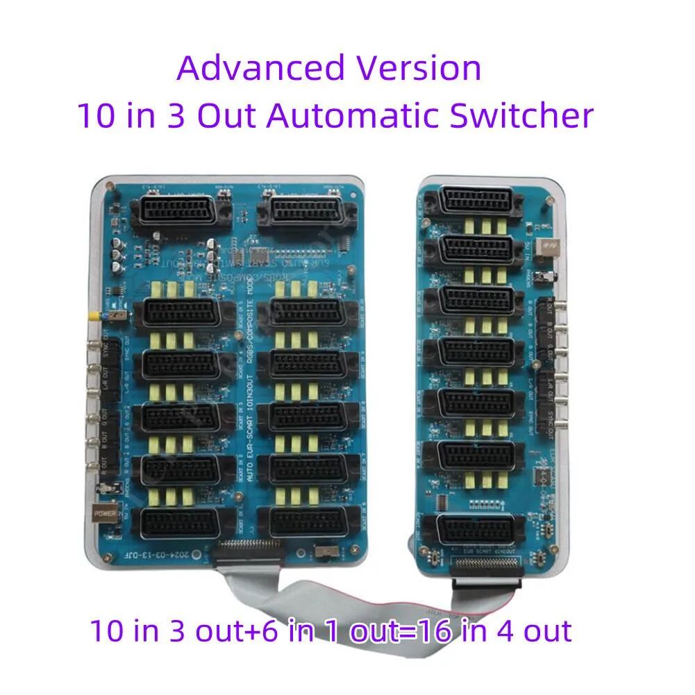 Upgrade Version EUR Scart Distributor 10 Input 3 Output Automatic RGBS Video Converter Switcher Board for MD/sfc/ps123/ss/dc/Wii