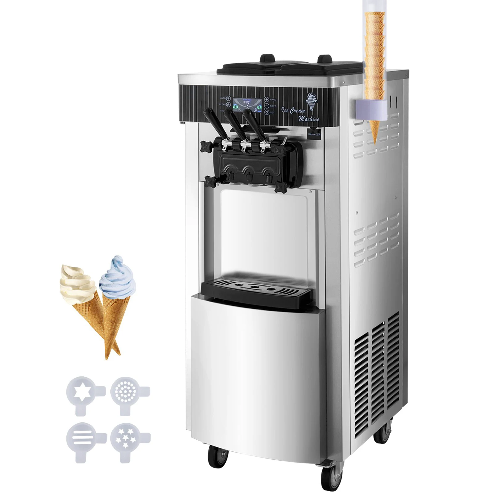 SIHAO 20-28L/H Softeis-Maschine, 2200W Gewerbliche Ausrüstung mit zwei 6L Behältern und Ein-Klick-Reinigung für Schulen und Gastronomiebetriebe