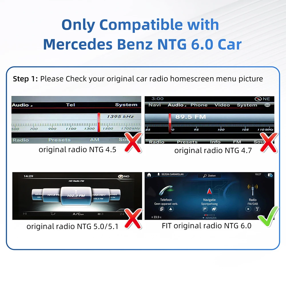Wireless CarPlay Android Auto Decoder For Mercedes Benz A B C E GLA GLK GLS CLA ML Class NTG 6.0 MBUX System BT AUX Car Module