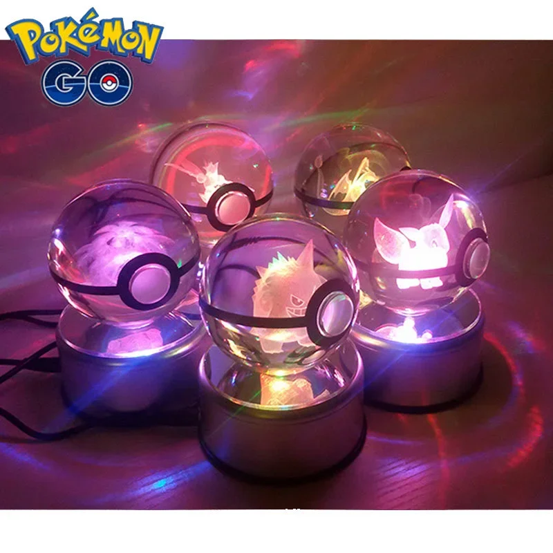 Anime Pokemon 3D Crystal Ball Toys Pikachu Eeevee Mew Piplup LED Light Anime Figurine Pokeball Kids Toy ANIME GIFT Collectable