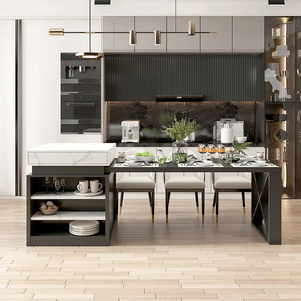 

73"-93" Extendable Kitchen Island with Storage Kitchen Cabinet Dining Table