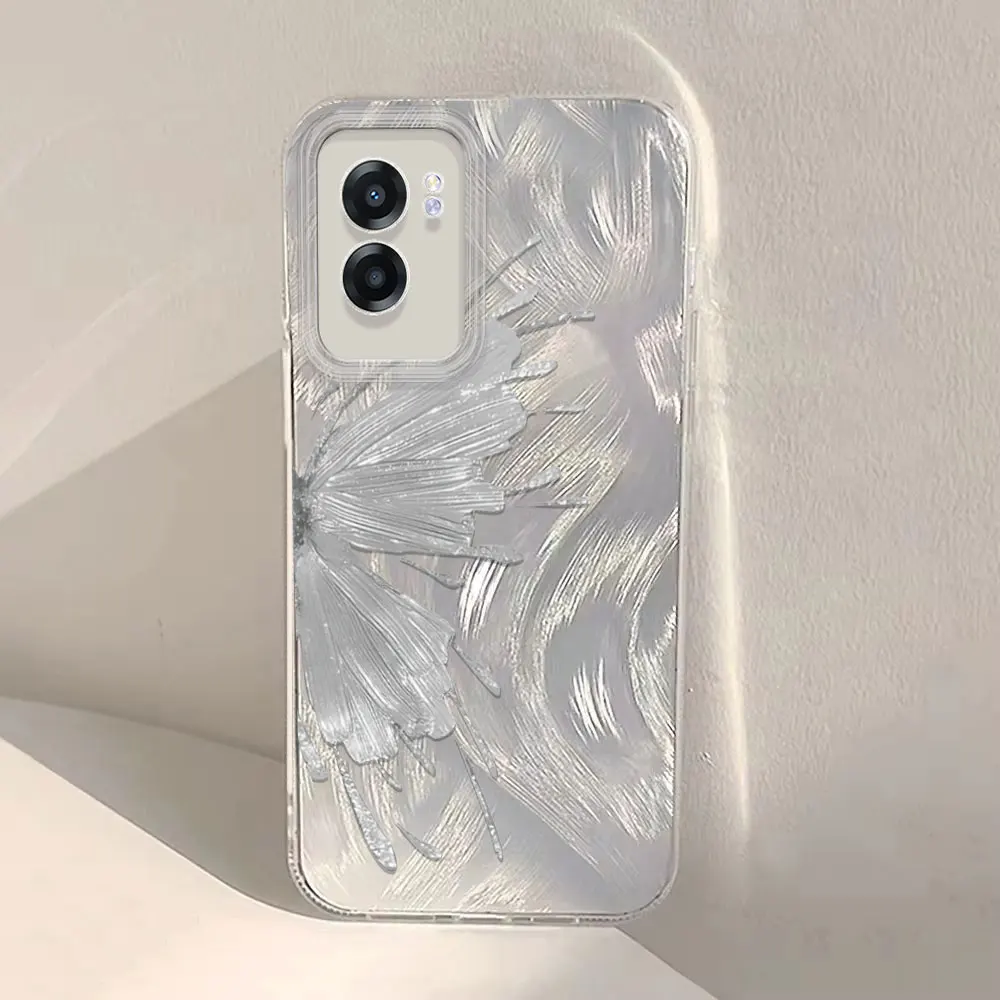 Silver Butterfly IMD Case For OPPO A77 A76 A74 A72 A60 A59 A58 A57 A54 A53 A52 A38 A35 A33 A31 A32 Feather Yarn Soft Cover Funda