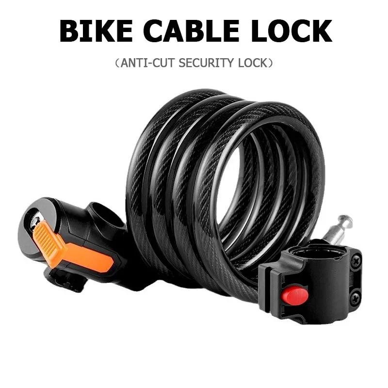 1SET Anti-Cut PVC Coated Keyed Steel Cable Bike Lock with Quick Release Mount Bracket Waterproof Flexible Wire Security Lock