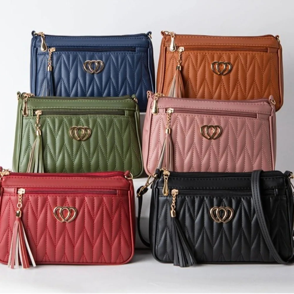 

Large Capacity Women Crossbody Bag Zipper Pocket Lattice Shoulder Bag Tassel Decoration Handbag PU Leather Messenger Bag